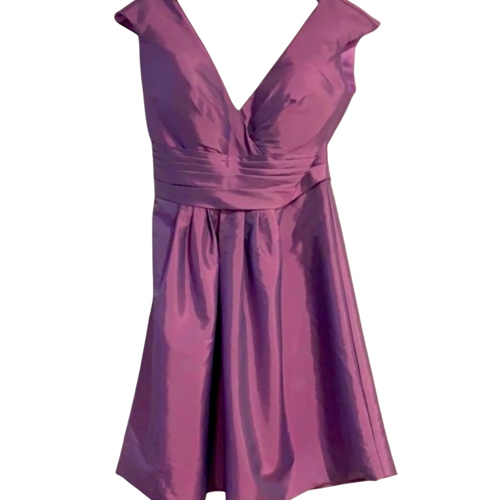 Purple Taffeta Dress Sleeveless, V Neck & Back, Built in Bra Custom Made Size 14